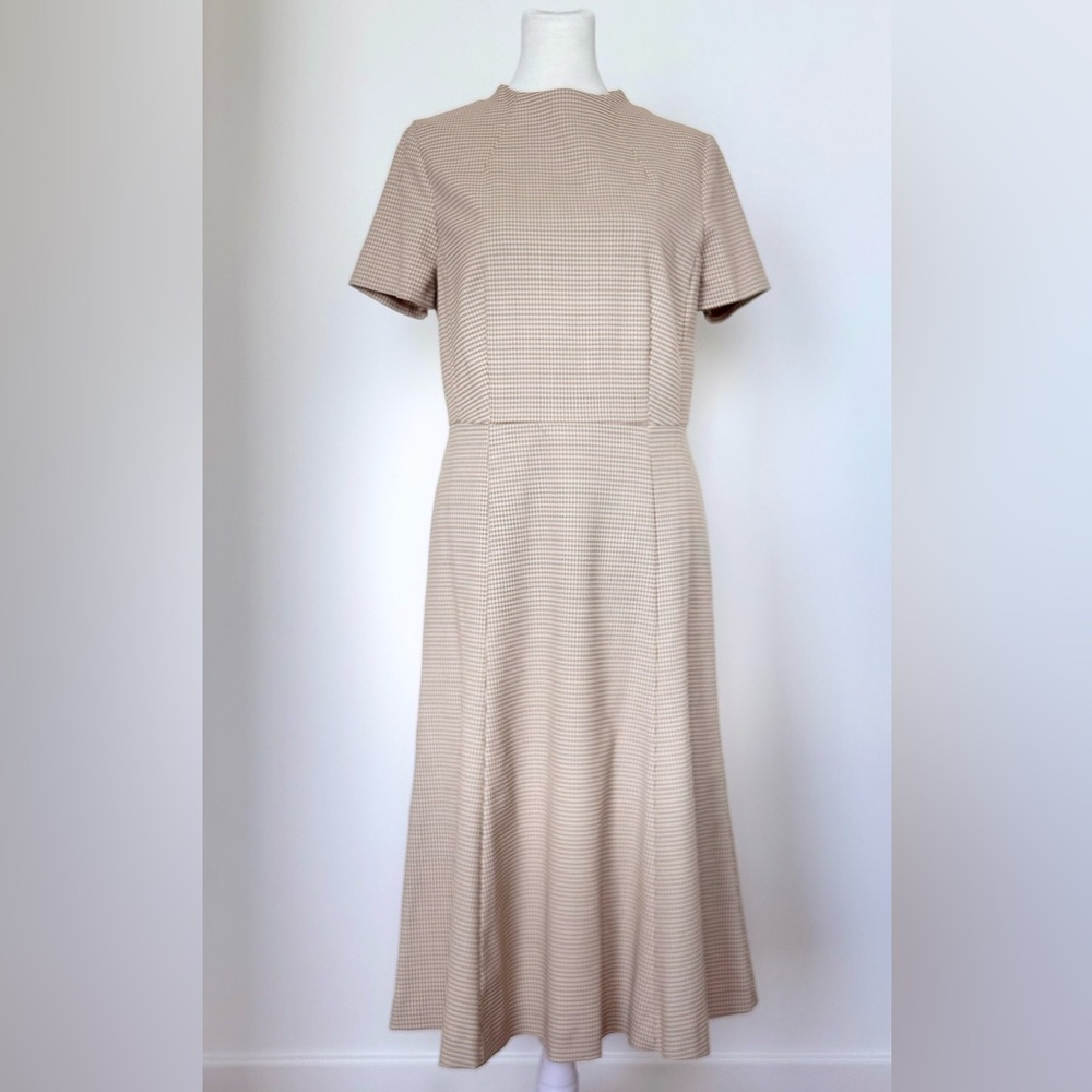 Ann Taylor Tan A-Line Midi Dress Crew Neck